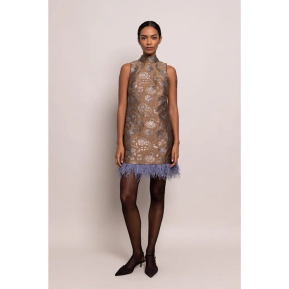 Cara Cara Tay Feather-Trimmed Jacquard Mini Dress – Jacquard Garden – Size L - Picture 10 of 15